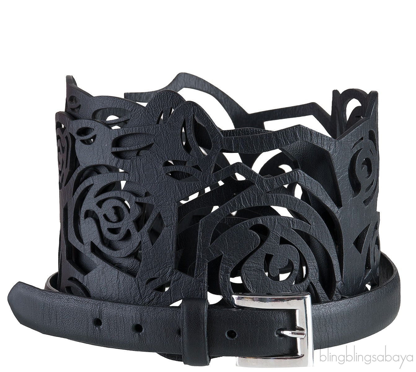 Black Floral Cut-out Wide Belt