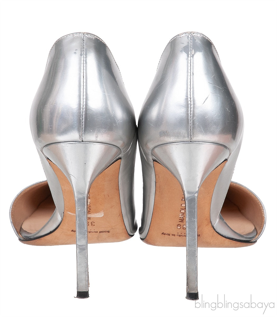 Metallic Silver Pointed Toe Heels