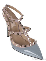 Valentino Garavani Blue Grey Patent Rockstuds Heels
