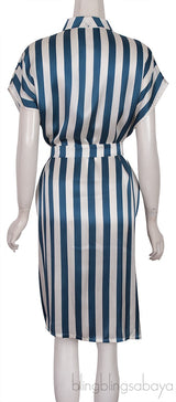 Blue & Off-white Stripe Belted Dress