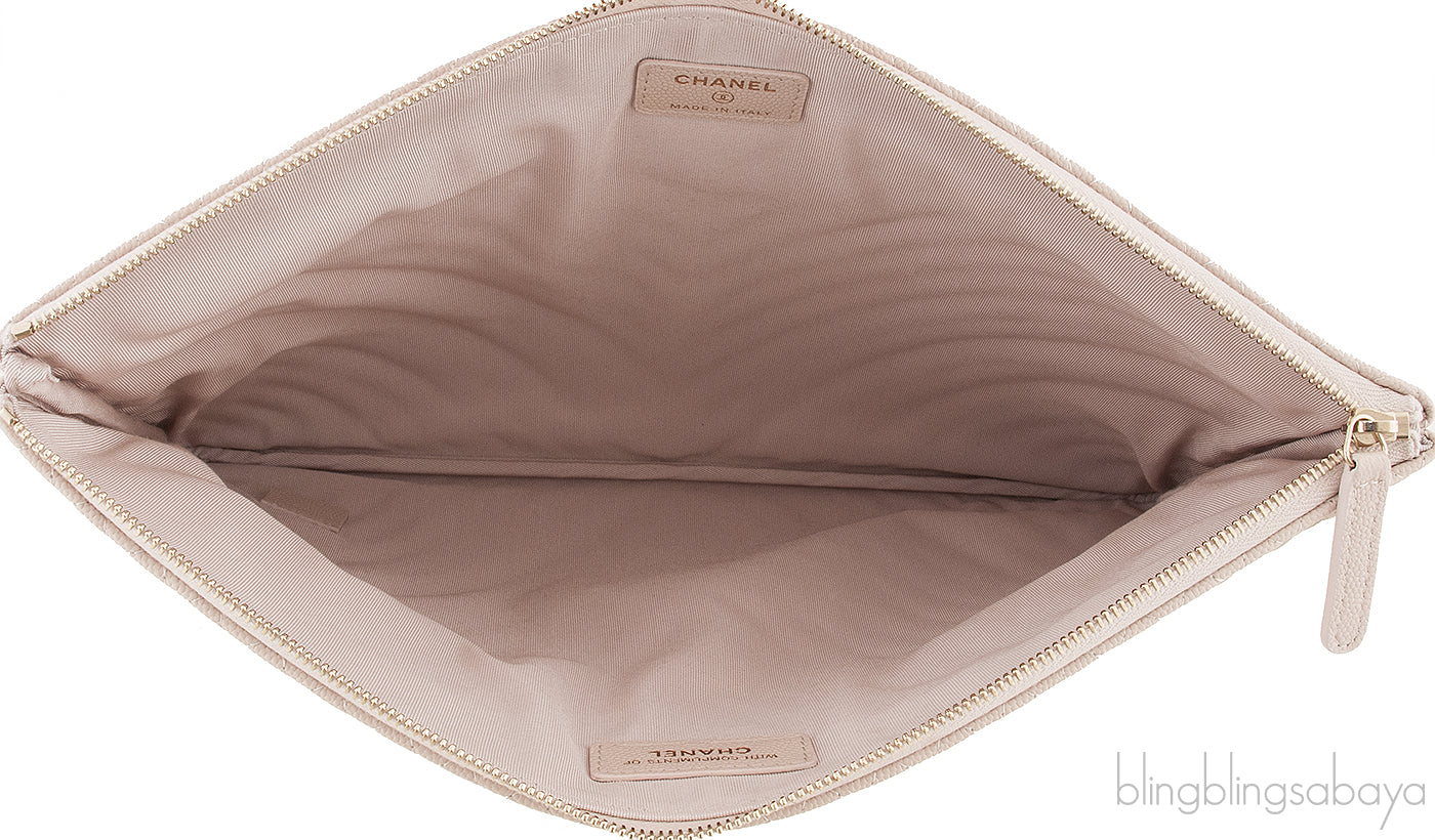 Beige Chevron Caviar O-case Pouch