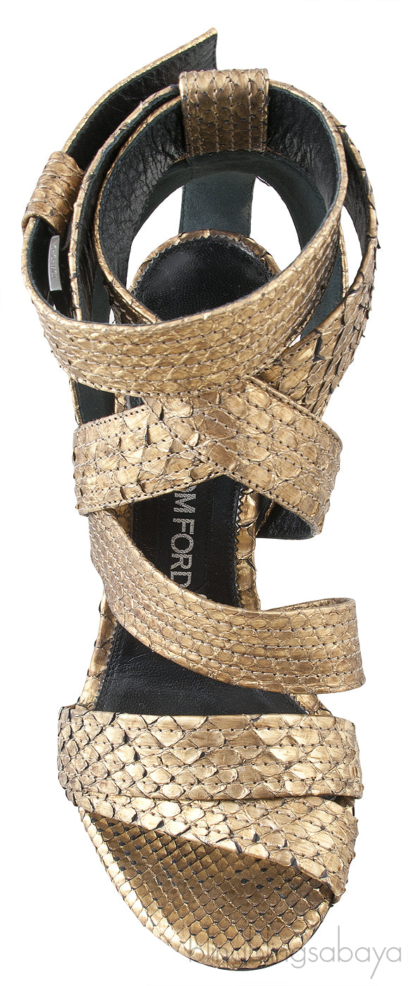 Gold Python Strappy Sandals