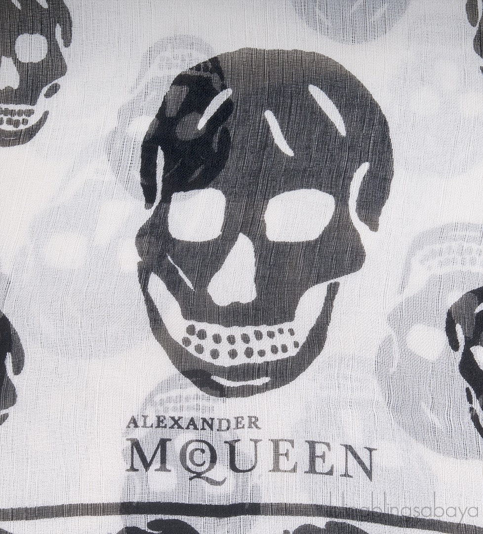White Silk Chiffon Skull Scarf