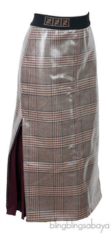Glazed Prince Of Wales Plaid Midi Skirt