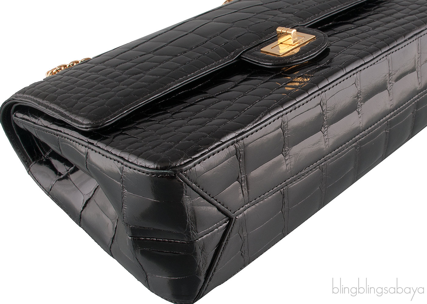 2.55 Black Croc Large Bag