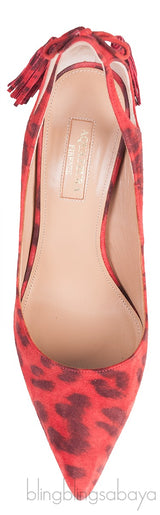 Red Leopard Tassel Suede Heels
