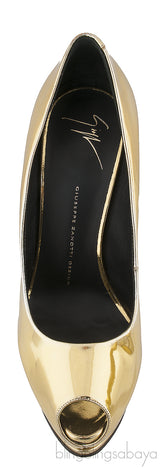 Gold Patent Peep Toe Pump