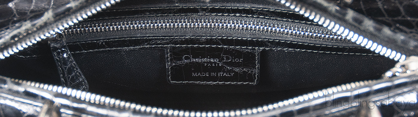 Christian Dior Lady Dior Black Medium Crocodile PHW
