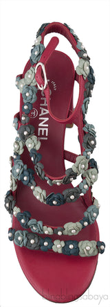 Chanel Camellia Strappy Pearl Red Sandals