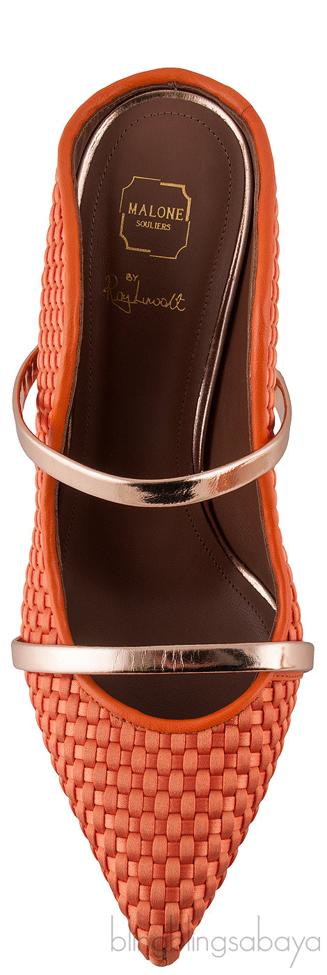 Maureen Orange Woven Satin Mules