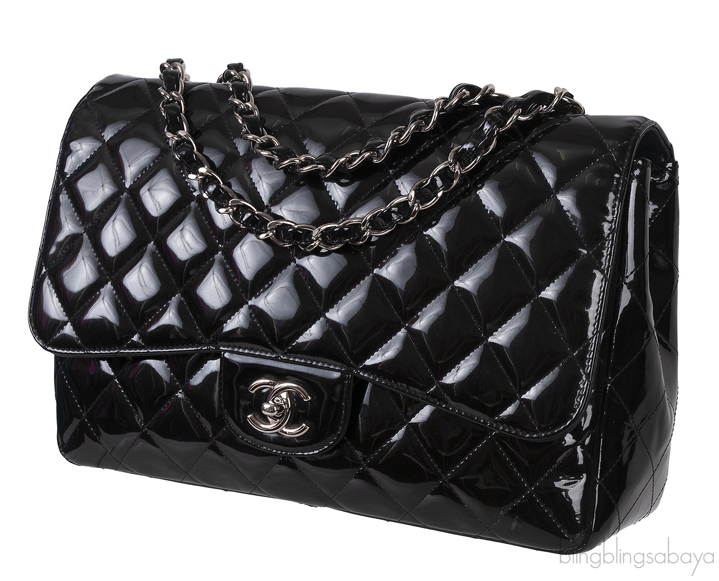 Classic Black Patent Jumbo Quilted Bag