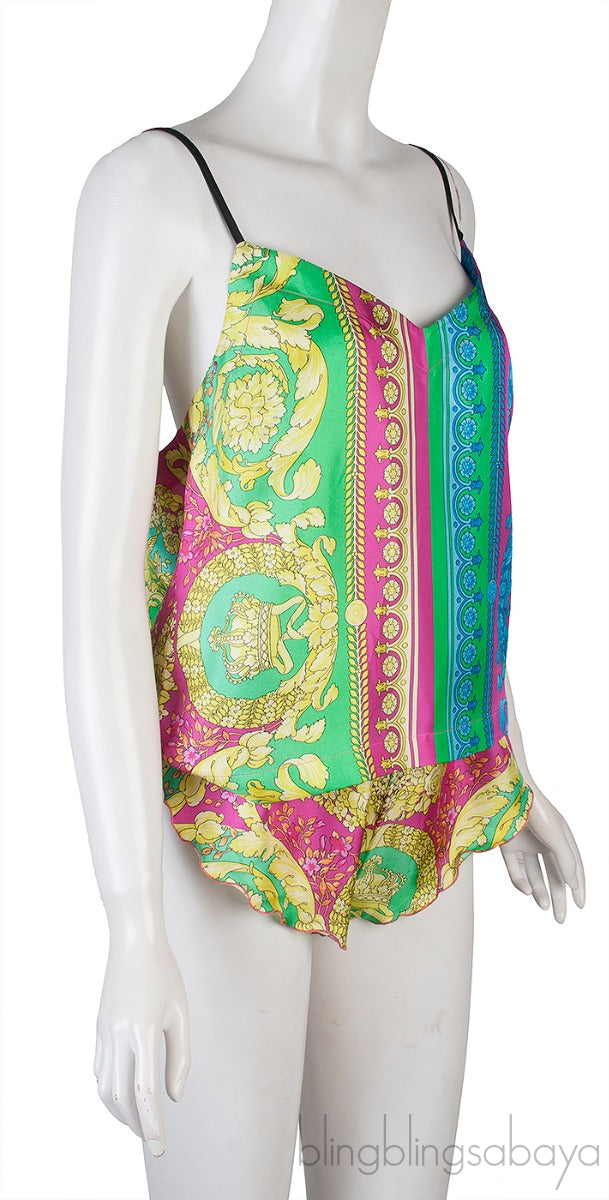 Multi-color Silk Satin Cami & Shorts