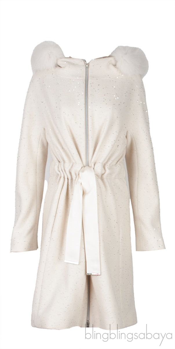 White Sequin Embellished Coat