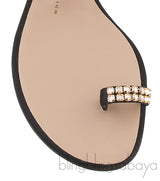 Black Crystal One Finger Sandals