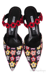 Chamaca 70 Appliquéd Floral-print Linen Mules