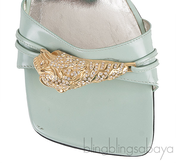 Pastel Green Tiger Head Slide Sandals