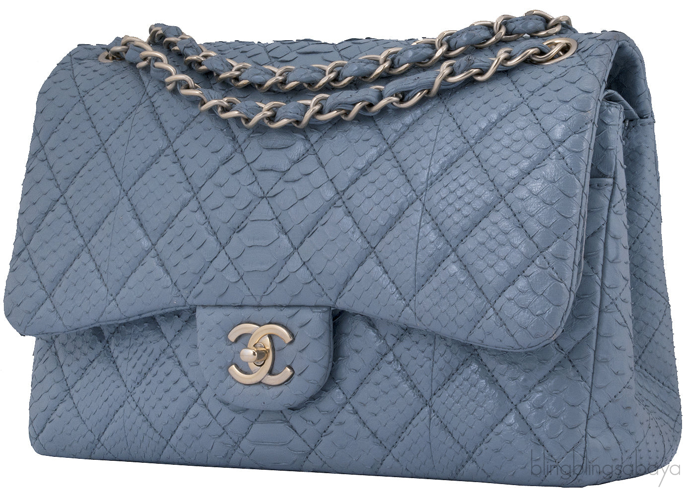 Gray Python Jumbo Double Flap Bag GHW