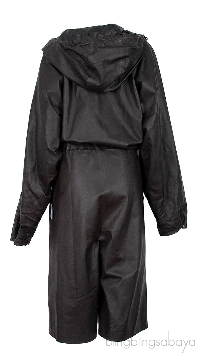 Dark Brown Hoodie Leather Jumpsuit