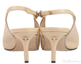 Beige Leather/Black Canvas Slingback Shoes