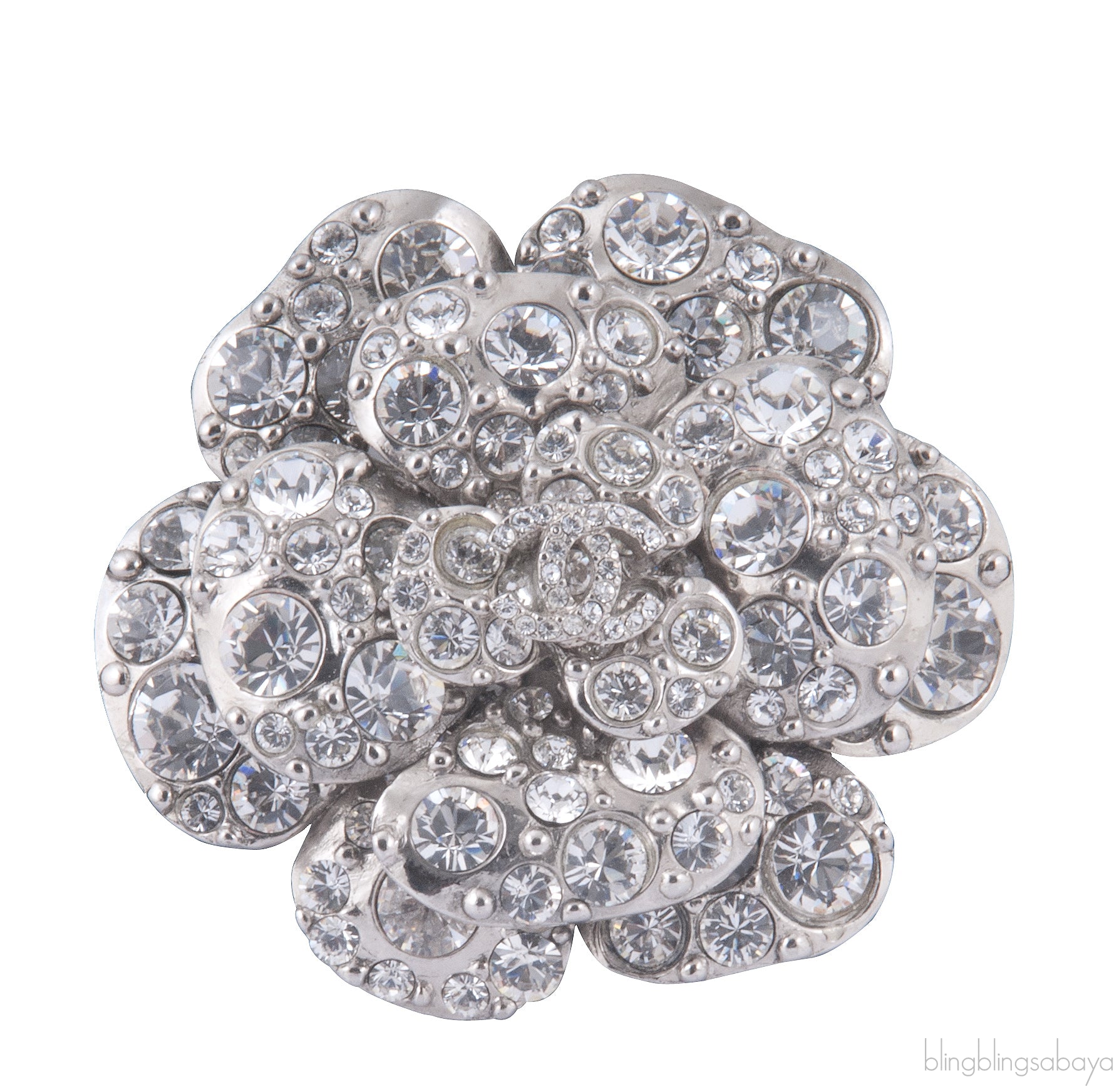 Crystal Camellia Silver Brooch
