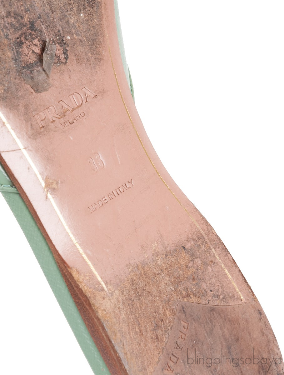 Pastel Green Crystal Open Toe Slide Sandals 38