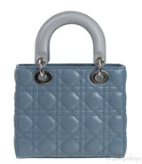 Christian Dior Lady Dior Two Tone Slate Blue And Grey Cannage Shoulder Bag