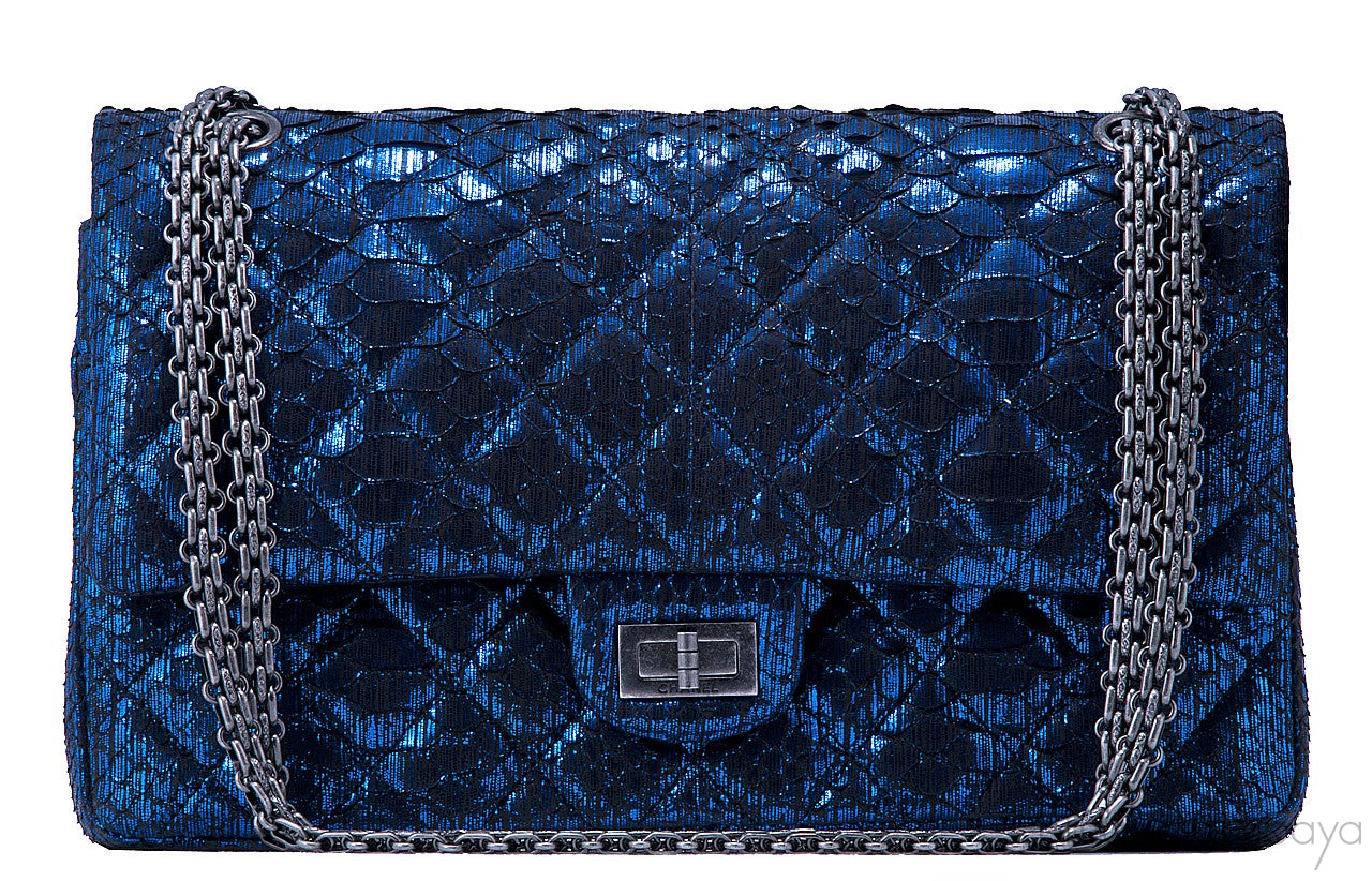 2.55 Reissue Navy Blue Metallic Python