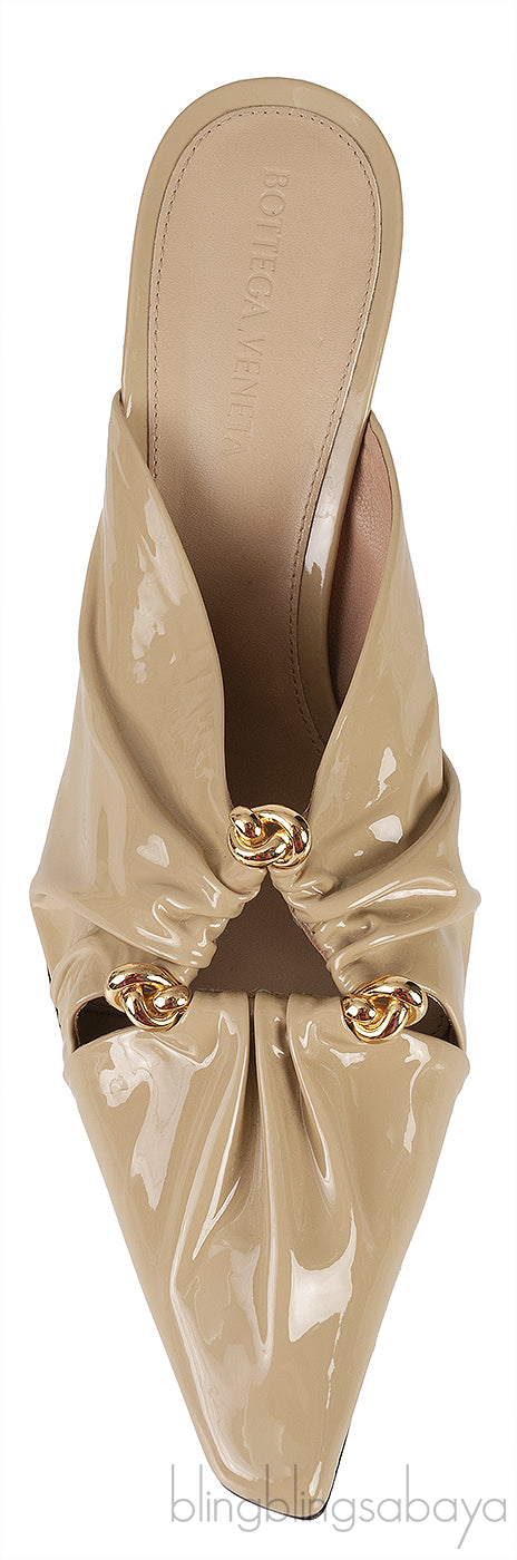 Beige Patent Leather Bunny Mules