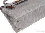 Hermes Special Order Kelly 25 Matte Gris Perle Crocodile and Toffee GHW