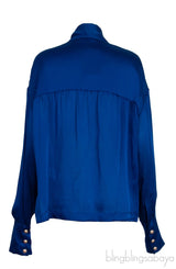 Blue Self-tie Silk Longsleeve Shirt