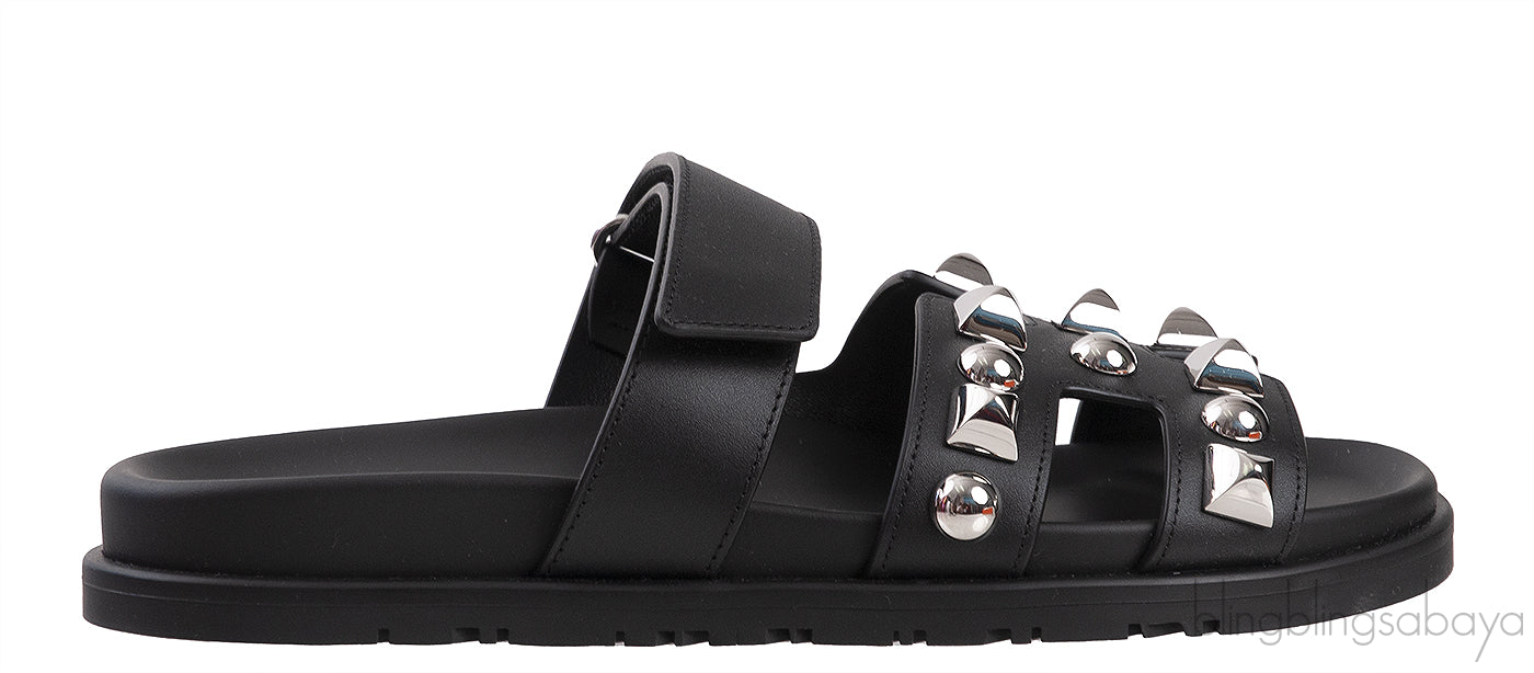 Hermes Chypre Black Cloute Studded Sandals