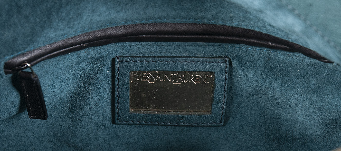 Yves Saint Laurent Green Ostrich Top Handle Bag