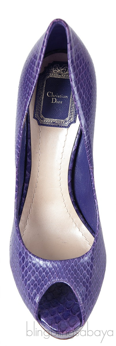 Purple Snakeskin Peep Toe Pump
