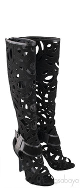 Gabo Laser-cut Suede Knee Boots