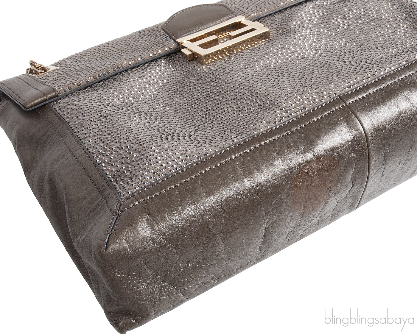 Grey Crystal Embellished Shoulder Bag