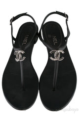 Black T-strap Thong CC Sandals
