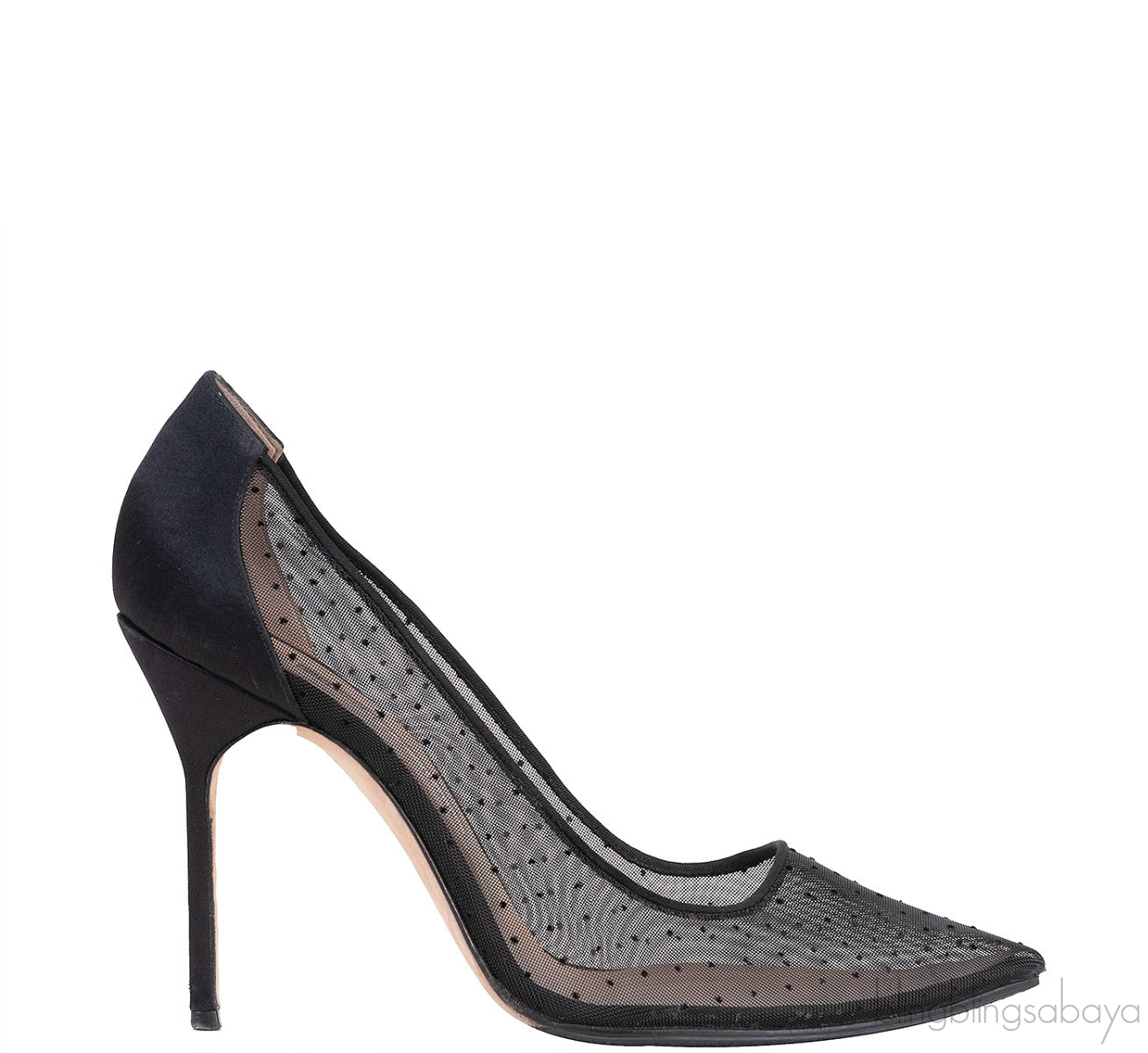 Black Mesh Polkadot Pointed Toe Heels
