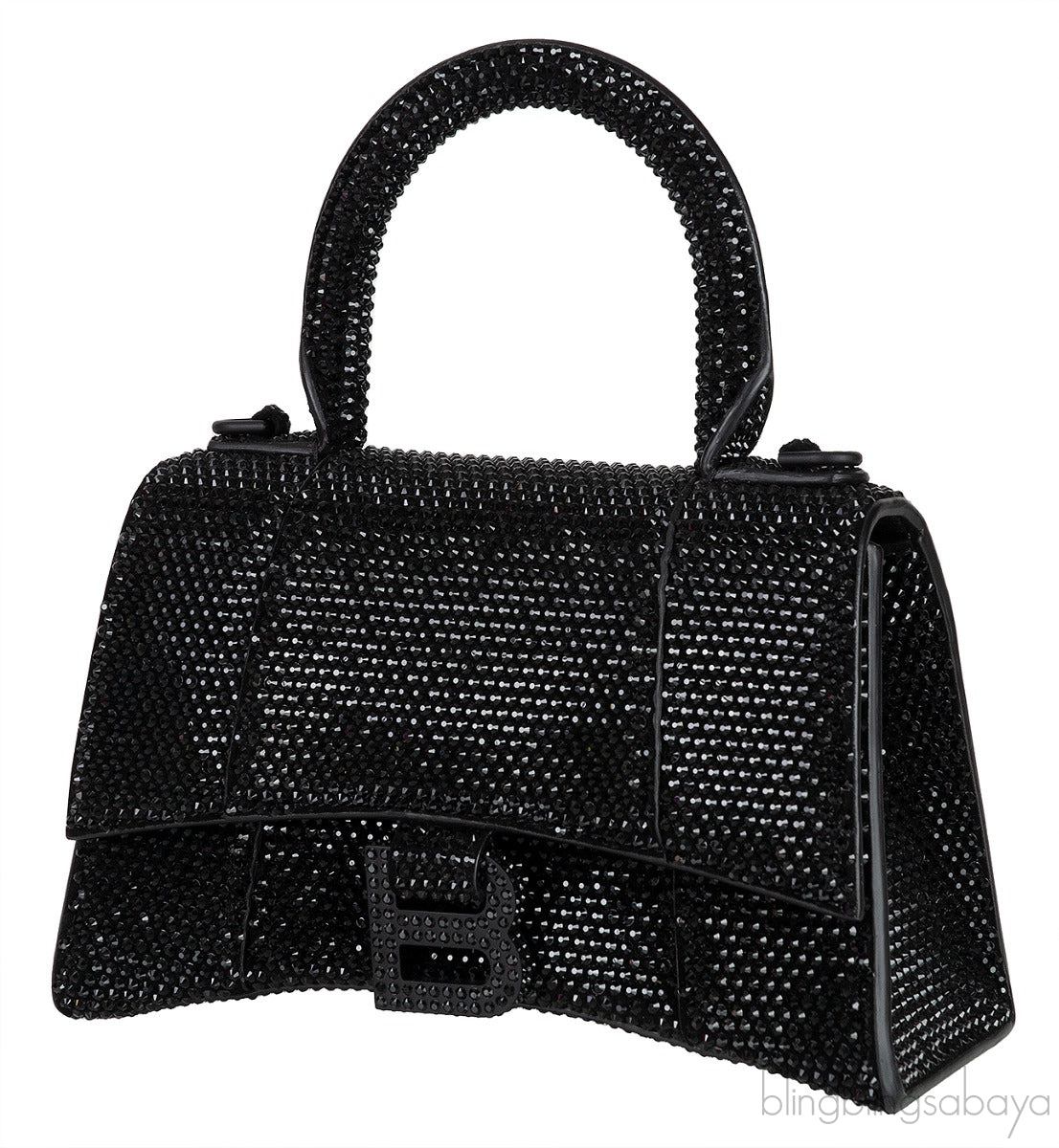 Hourglass XS Black Rhinestone Suede Calfskin