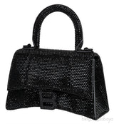 Hourglass XS Black Rhinestone Suede Calfskin