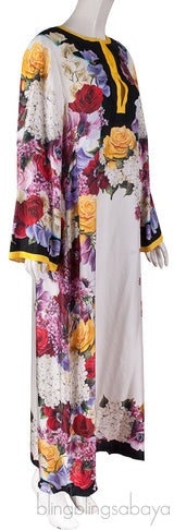Yellow Trim Floral Printed Kaftan Dress