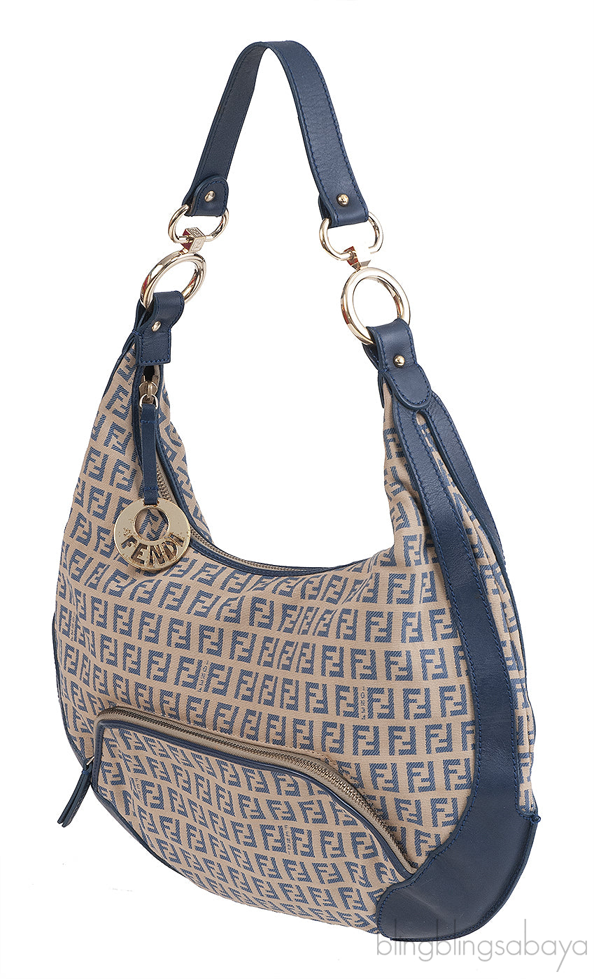Fendi Blue FF Printed Canvas Hobo