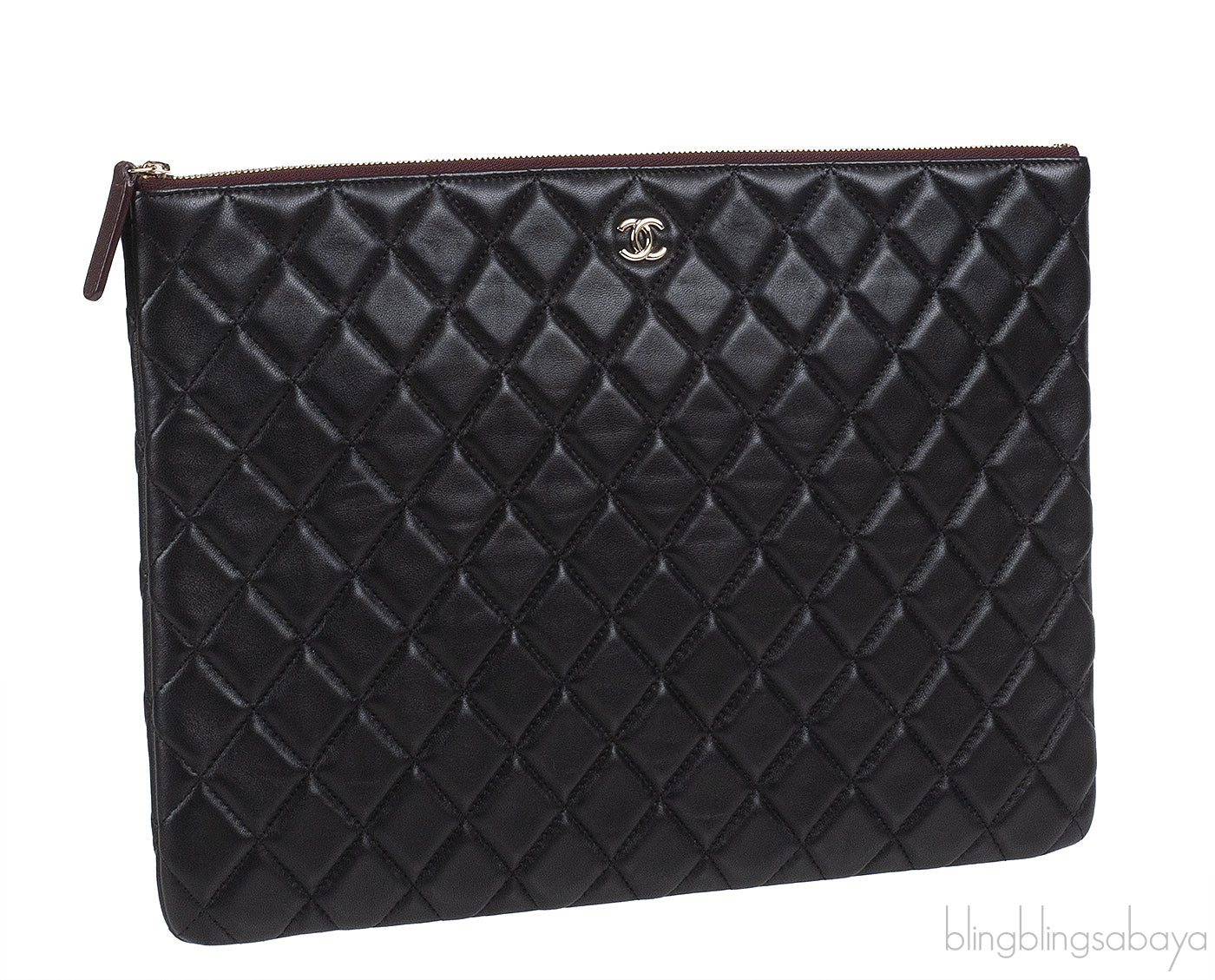 Chanel Black Large CC Quilted Lambskin O-Case Clutch