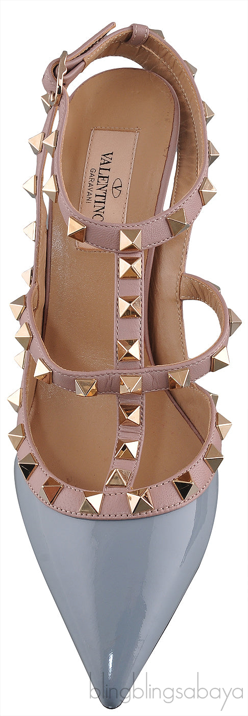 Valentino Garavani Blue Grey Patent Rockstuds Heels