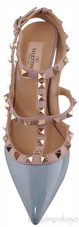 Valentino Garavani Blue Grey Patent Rockstuds Heels