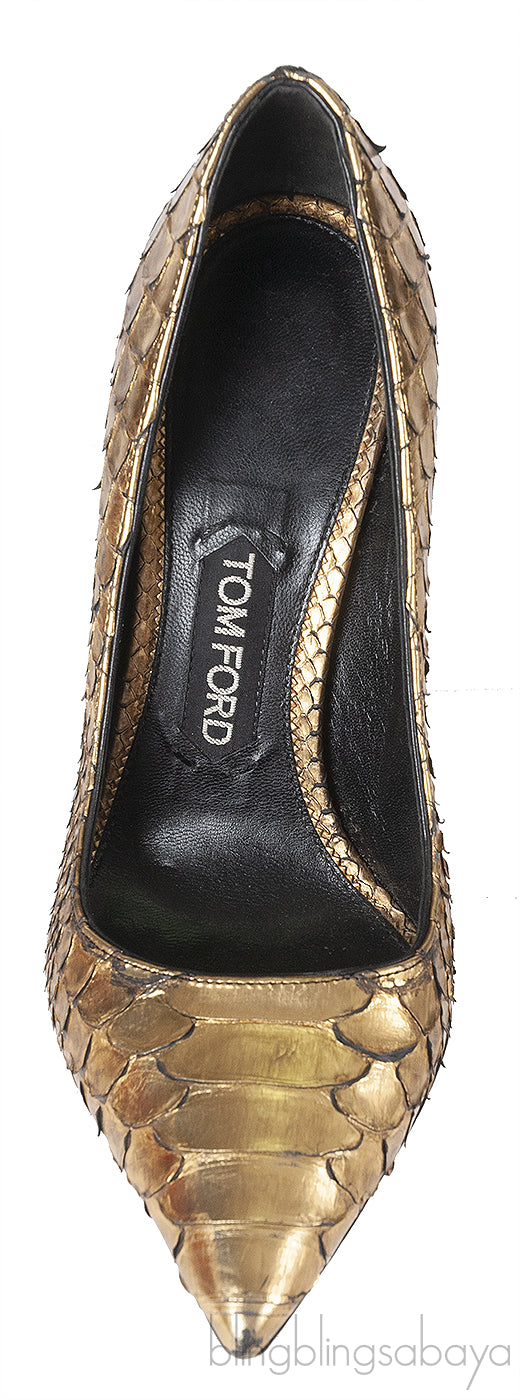 Tom Ford Python Gold Pointed Heels