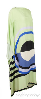 Leaf Green Printed Silk Kaftan Dress