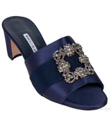 Martamod Navy Blue Satin Mules