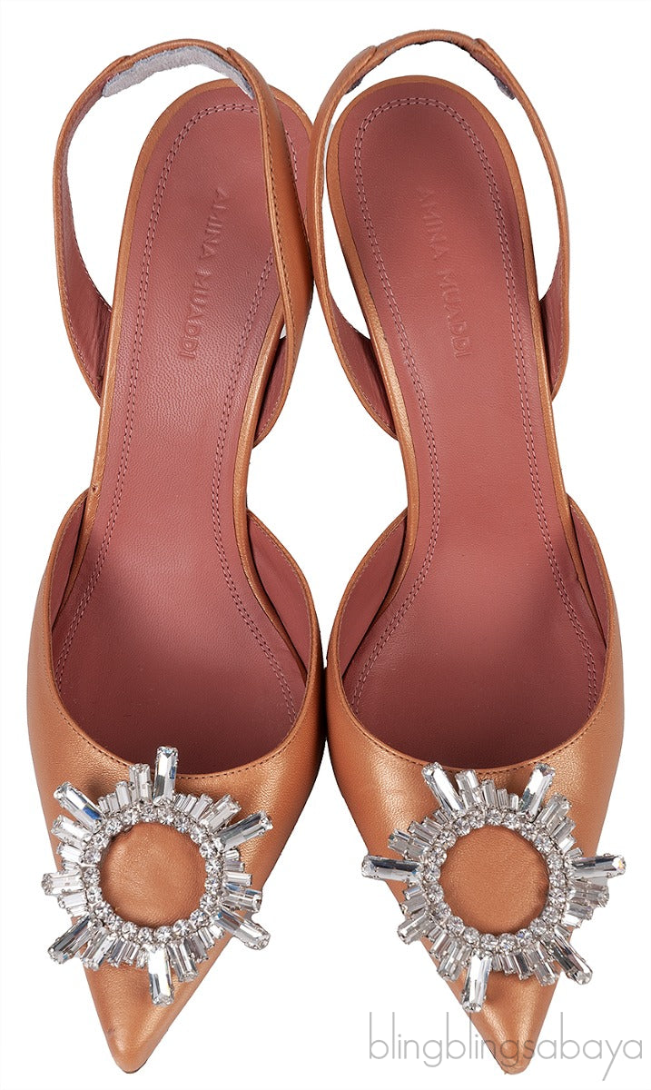Gold Begum Crystal-embellished Satin Slingback Pump