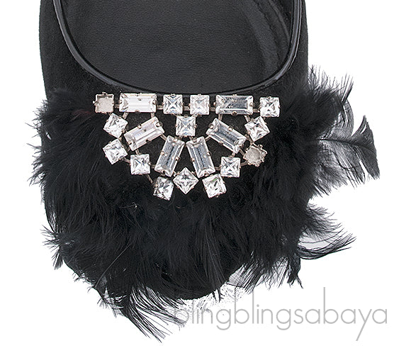 Black Velvet Crystal/Feather Heels