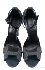 Hermes Premiere Glitter Blue Grey Suede Sandals